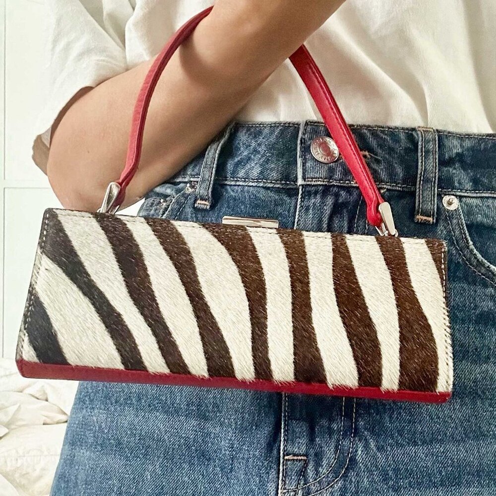 CHICEST Adrienne Vittadini leather zebra print calf hair mini purse